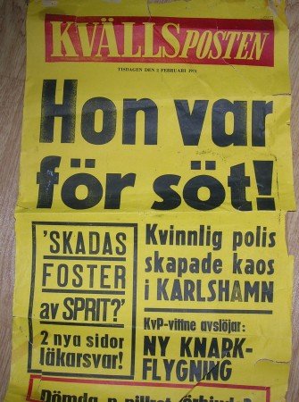 Kvällspostens löpsedel 2 febr 1971