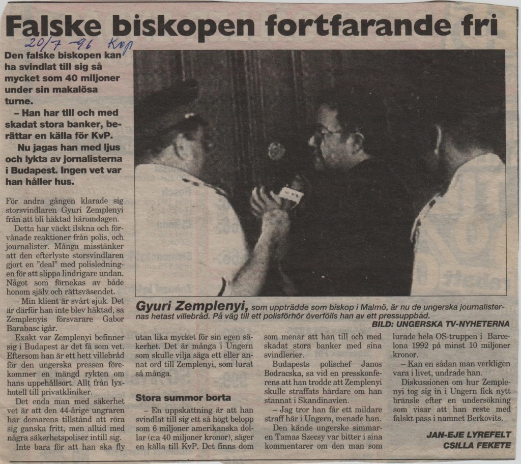 Ärkebiskopen Kvällsposten 20 juli 1996